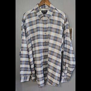 Brooks Brothers Woven In Italy Blue Plaid Cotton L/S Front Button Mens Shirt XL